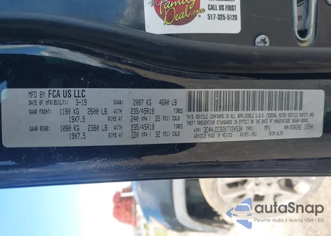 2019 Jeep Compass High Altitude 4X4 z USA, uszkodzony, nr VIN 3C4NJDCB2KT724530